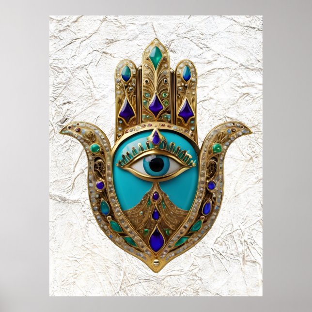 Poster Turquoise Third Eye Hamsa (Frente)