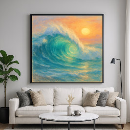 Poster Turquoise Wave - Pastel Painting Style Art