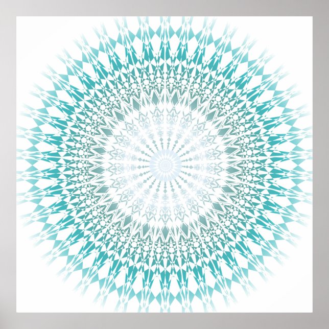 Poster Turquoise White Geométrica Moderna Mandala (Frente)