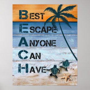 Poster Turtle B.E.A.C.H Inspiração e Motivação