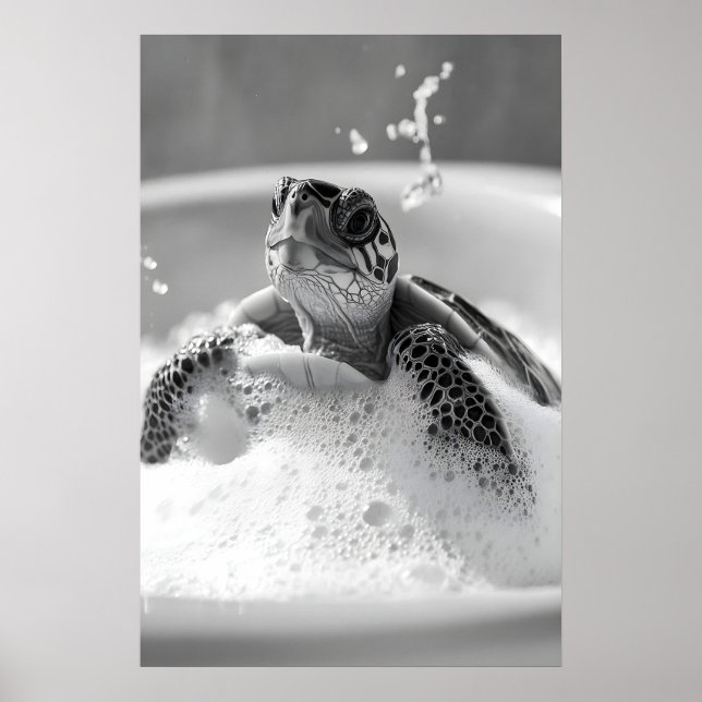 Poster Turtle Bubble Bath Print, Funny Bathroom Animal (Frente)