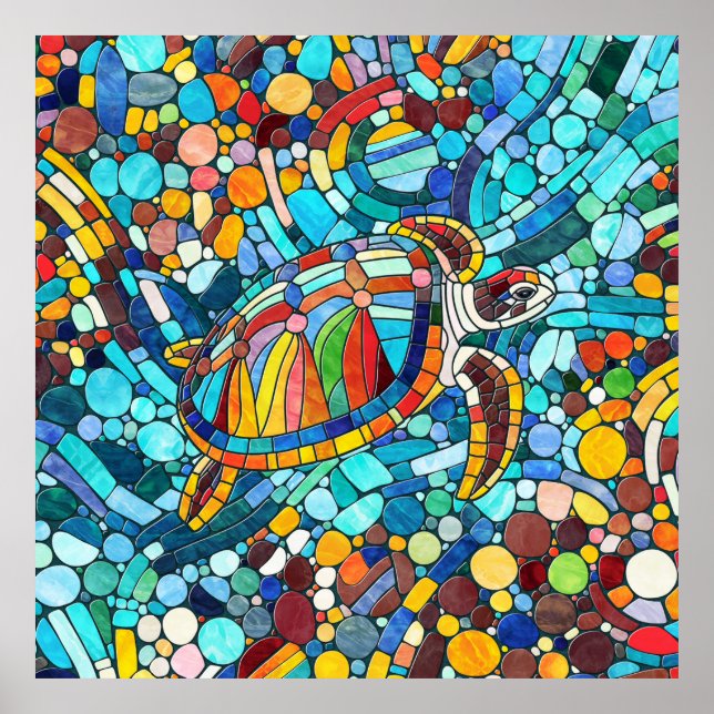 Poster Turtle Colorful mosaico art (Frente)