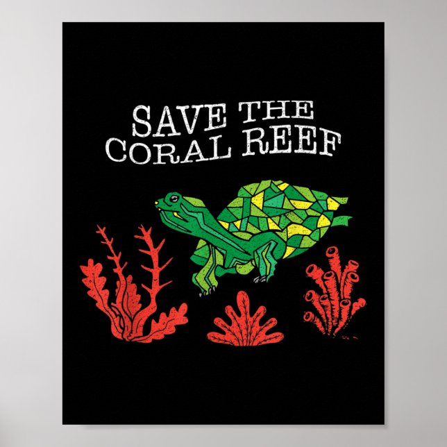 Poster Turtle Coral Salva O Meio Ambiente Do Recife De Co (Frente)