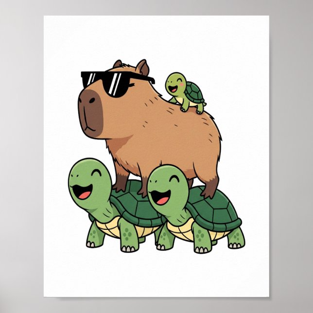 Poster Turtle Ride Capybara, Funny Capybara (Frente)