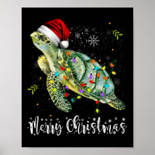 Poster Turtle Santa Hat Feliz Natal Luzes Xmas Holds