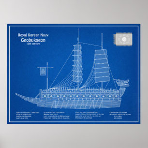 Poster Turtle Ship Geobukseon - Ship Blueprint ABD