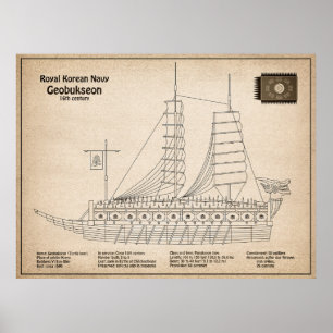 Poster Turtle Ship Geobukseon - Ship Blueprint SD
