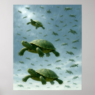 Poster Turtle Wall Art, Feliz Tartaruga na Arte Chuva