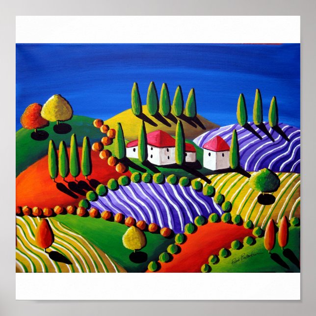 Póster Tuscan Landscape Colorful FolArt Canvas Print (Frente)