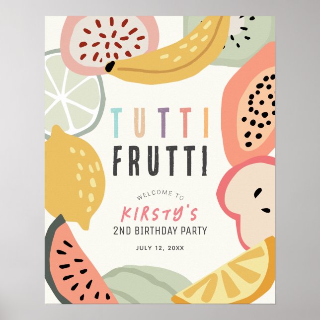 Poster Tutti Frutti Colorida Fruta segundo aniversário Be (Frente)