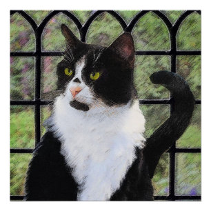 Póster Tuxedo Cat em Pintura de Janela Arte Animal Origin