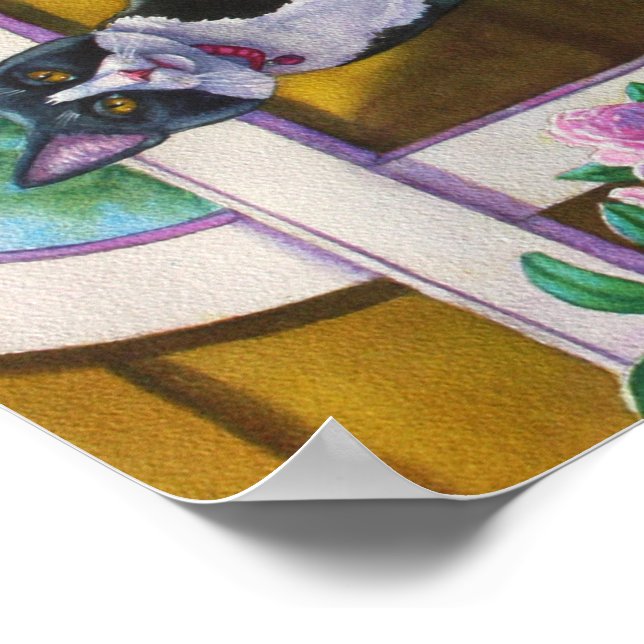 Póster Tuxedo Cat na Escada (Borda)