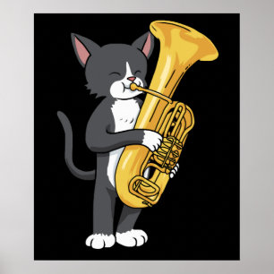 Poster Tuxedo Cat Tuba Oferece Homens Marchando Banda Tub