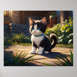 Poster *~* Tuxedo Garden Kitty Cat 5:4 Feline Kitten