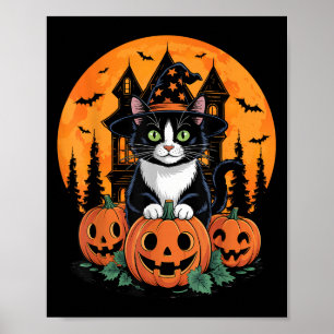 Poster Tuxedo Gato Bruxo Halloween Y Jack O Lantern Pu