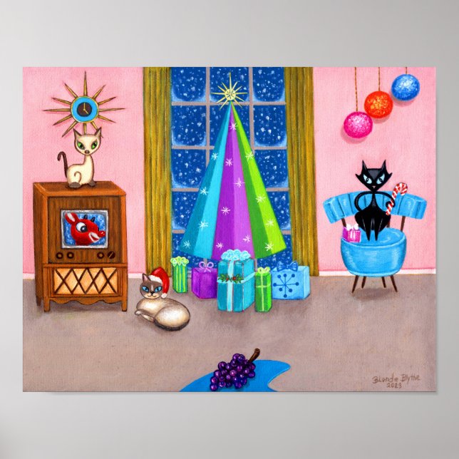 Poster TV de gatos da Era Atômica Moderna do Natal do séc (Frente)