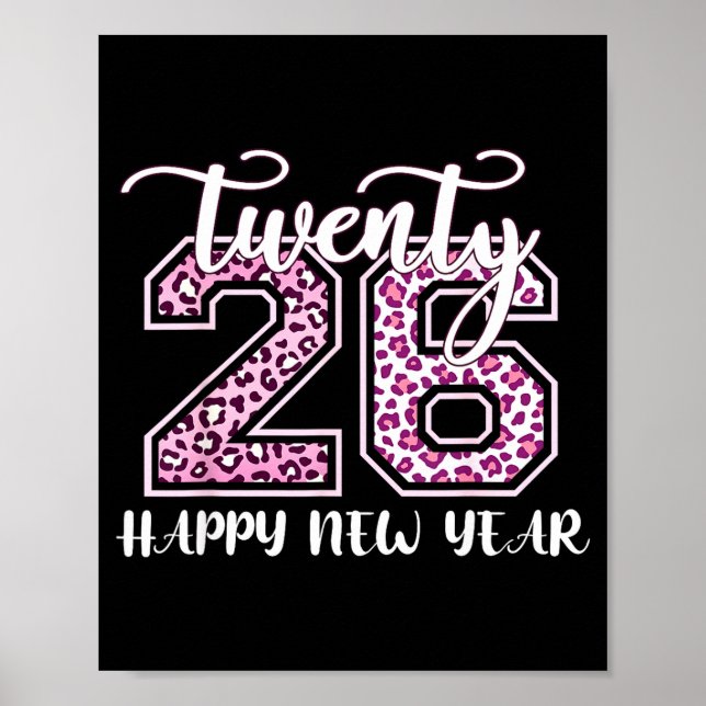 Poster Twenty 26 2026 Happy New Year Leopard Pattern Wome (Frente)