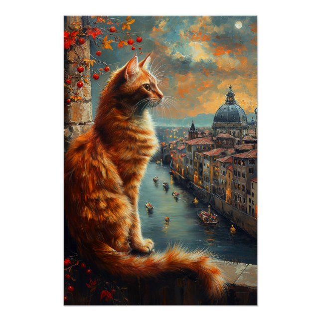 Póster Twilight in Venice | Ginger Cat on a Canal (Frente)