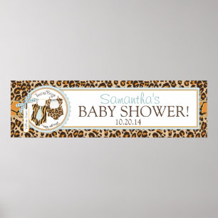 Póster Twin Boys Bow Tie Cheetah Print Baby Shower Banner