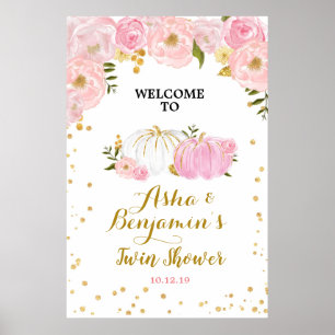Poster Twin Pink and Gold Pumpkin welcome sign