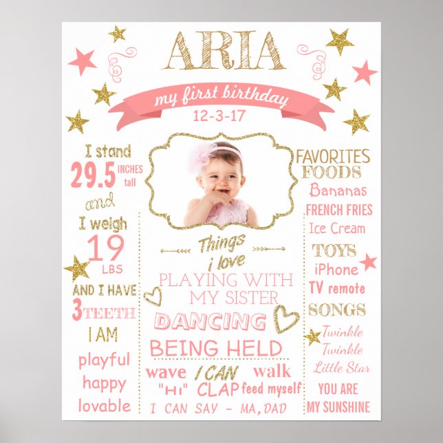 Poster Twinkle Tiwnkle Sinal de Aniversário da Pequena Es (Frente)