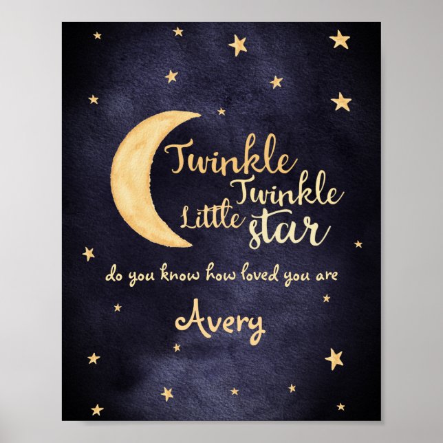 Poster Twinkle Twinkle, pequena aquarela estrela (Frente)