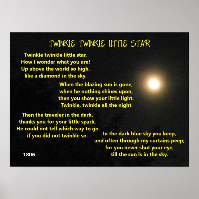Poster TWINKLE TWINKLE PEQUENO poema STAR (Frente)
