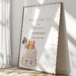 Poster Twins Bunny Rabbit Twin Girls 1st Birthday Welcome