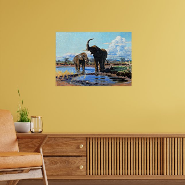 Poster Two African Elephants at Watering Hole (Sala de Estar 2)