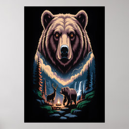 Poster Two bears in the forest dark