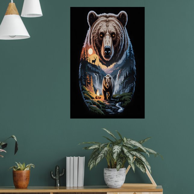 Poster Two bears in the forest dark 2 (Sala de Estar 1)