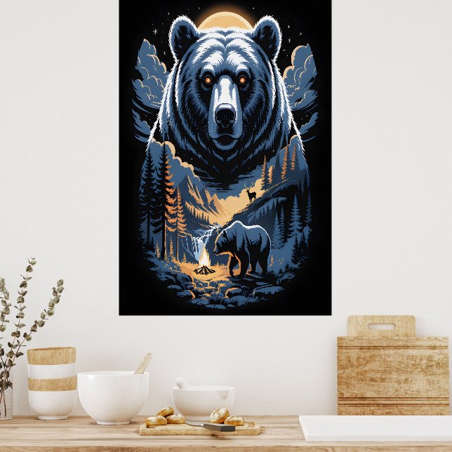 Poster Two bears in the forest dark 3 (Cozinha)