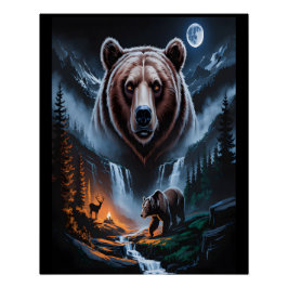 Póster Two bears in the forest dark 4