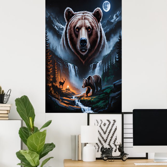 Poster Two bears in the forest dark 4 (Escritório em casa)