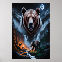 Poster Two bears in the forest dark 4