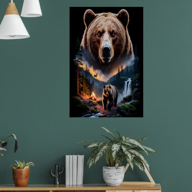 Poster Two bears in the forest dark 5 (Sala de Estar 1)