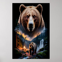 Poster Two bears in the forest dark 5