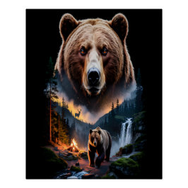 Póster Two bears in the forest dark 5