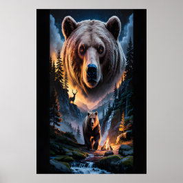 Poster Two bears in the forest dark 6