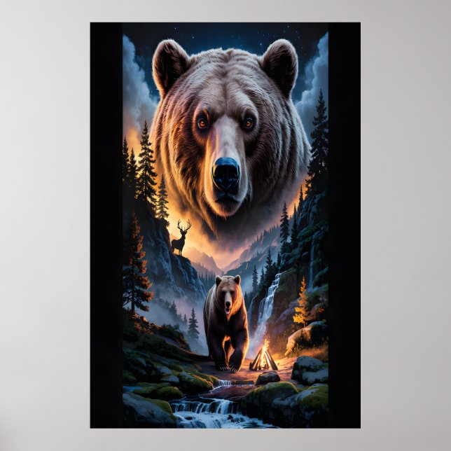 Poster Two bears in the forest dark 6 (Frente)