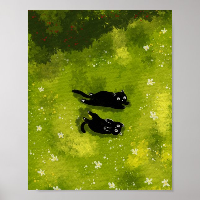 Poster Two Black Cats in a Meadow – Peaceful Watercolor (Frente)