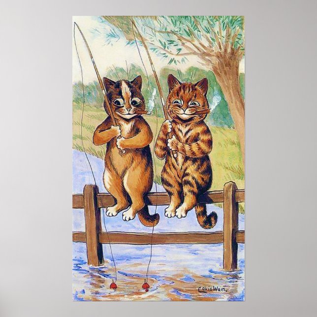 Poster Two Cats Fishing, Louis Wain (Frente)