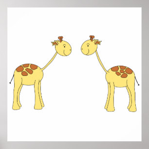 Poster Two Facing Giraffes. Cartoon