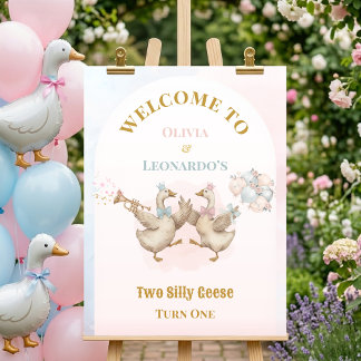Poster Two Silly Geese Boy & Girl Twins Birthday Welcome
