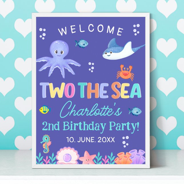 Poster TWO the SEA Party  – Ocean Girl Birthday Decor (Criador carregado)