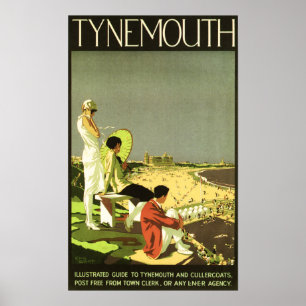 Poster TYNEMOUTH Cullercoats LNER Viagens vintage Ferrovi
