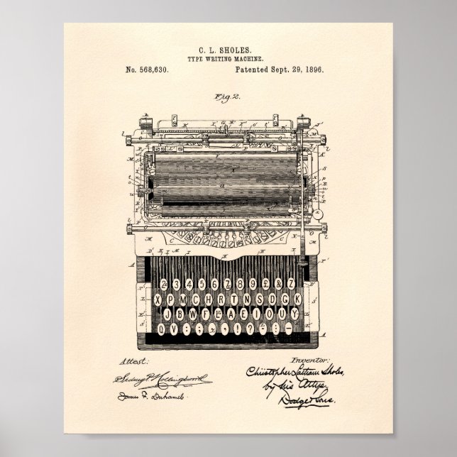 Poster Type Escrevendo Machine 1896 Patent Art Old Peper (Frente)