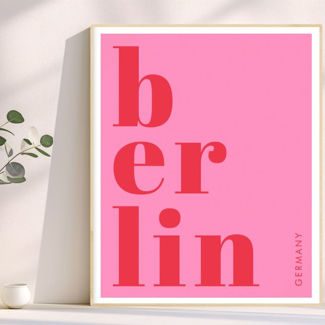 Poster Typografia moderna alemã Berlim rosa vermelho (Criador carregado)
