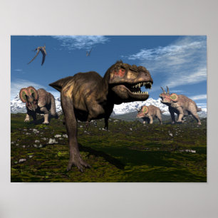 Poster Tyrannosaurus rex atacado por triceratops dinossau