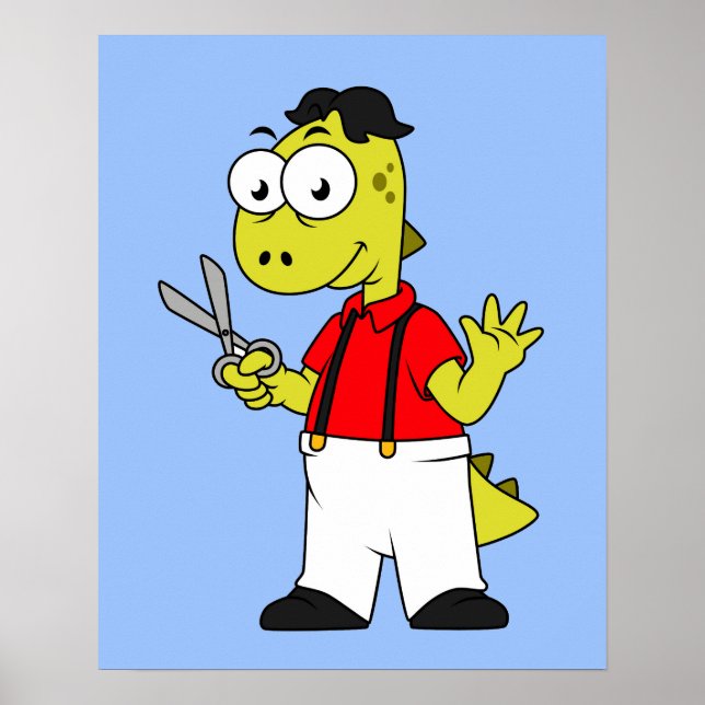 Poster Tyrannosaurus Rex Barber Com Tesoura. (Frente)
